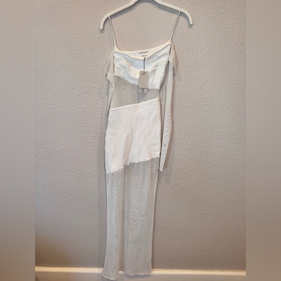 NWT Lama Jouni Revolve Long Sleeve Cut Out Mesh Dress White maxi sheer beach - Picture 4 of 6